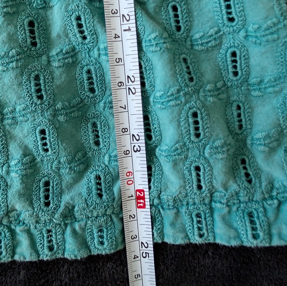 Boho Eyelet Turquoise Tassel Sleeveless Blouse Cotton Modal Festival Vacation M image 9